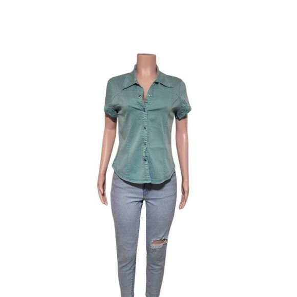 Pulp women's aqua button-down short sleeve casual top M - Picture 6 of 7